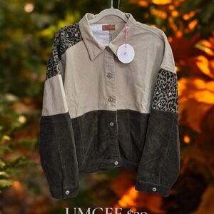 Umgee Women's Leopard Patchwork Bomber Jacket - Black and Cream